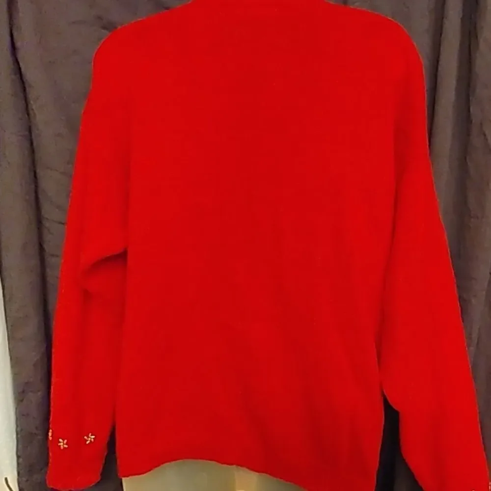 Gloriously Gaudy Red Sequined Floral Sweater - Picture 4 of 7